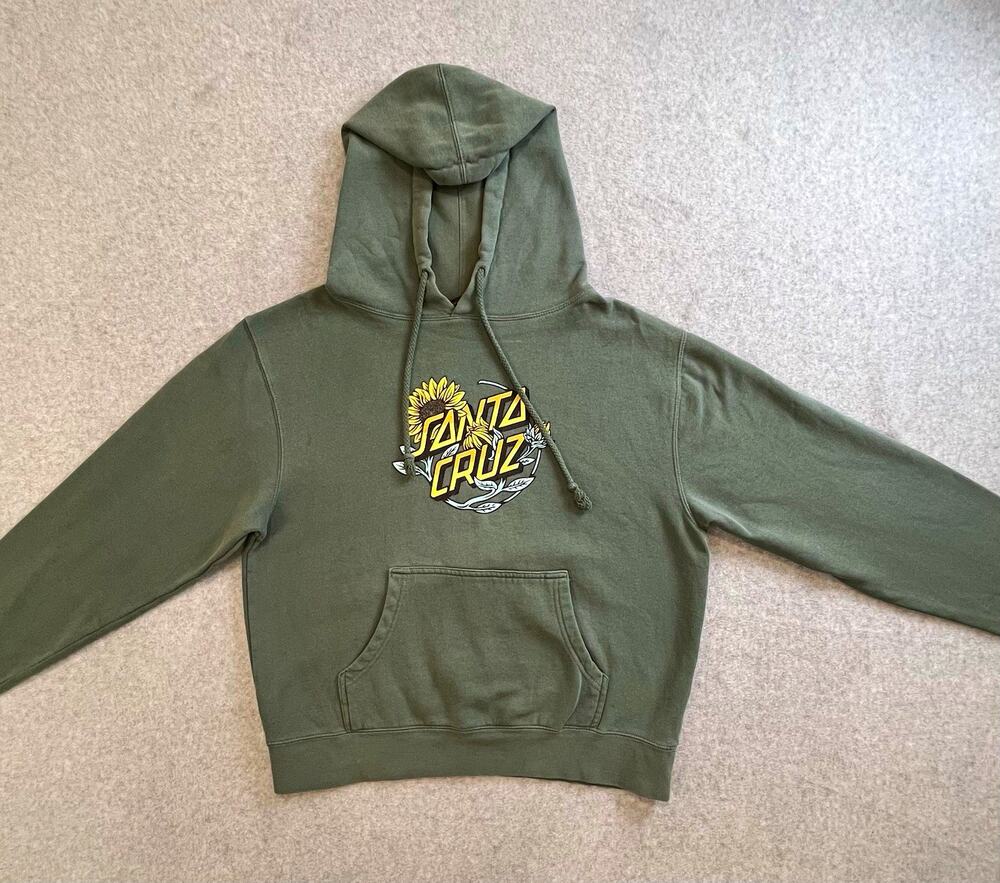 Santa Cruz Pullover Hoodie Green Graphic Logo Fleece Kangaroo Pocket Size L